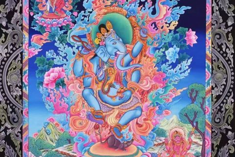 编号138-362225：彩绘唐卡-象鼻财神（71*51CM左右）