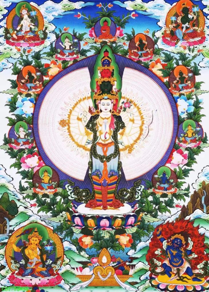 编号138-377832：彩绘唐卡-千手观音·三怙主（75*54CM左右）