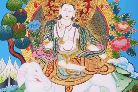 编号138-402318：彩绘唐卡-普贤菩萨（60*45CM左右）