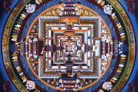 编号138-423276：彩绘唐卡-时轮金刚坛城（50*50CM左右）