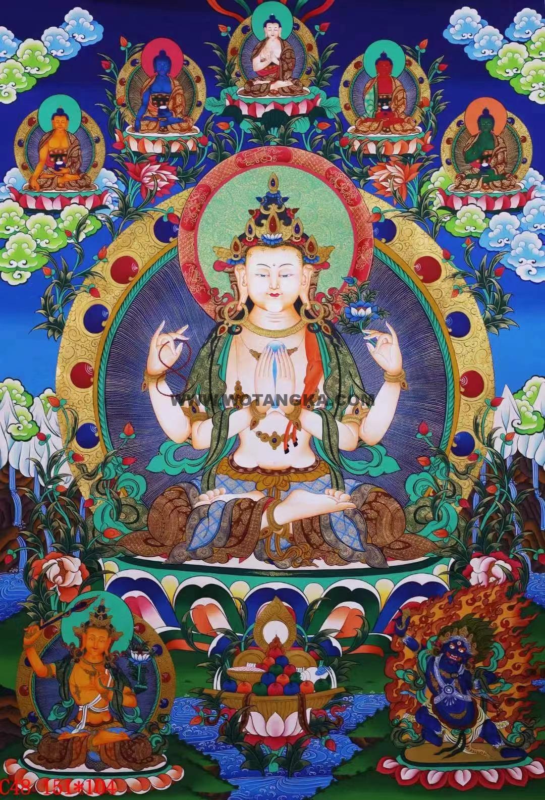 编号138-442542：彩绘唐卡-四臂观音·三怙主（151*104CM左右）