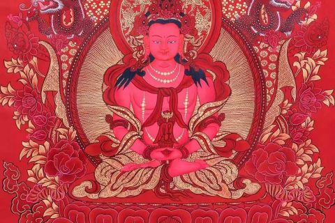 编号138-452542：红金唐卡-长寿佛（60*43CM左右）