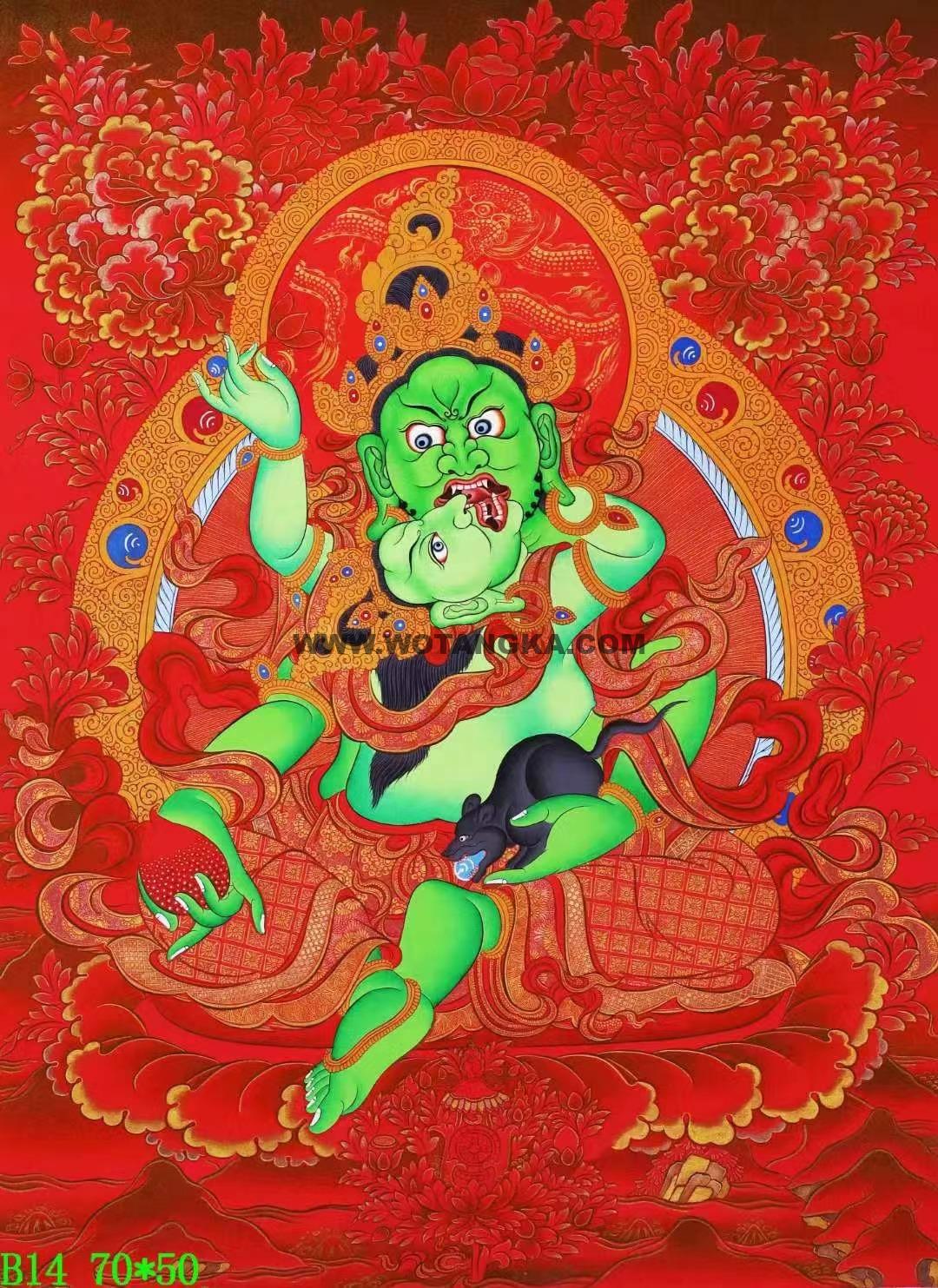编号138-498833:红金唐卡-绿财神(70*50CM左右)