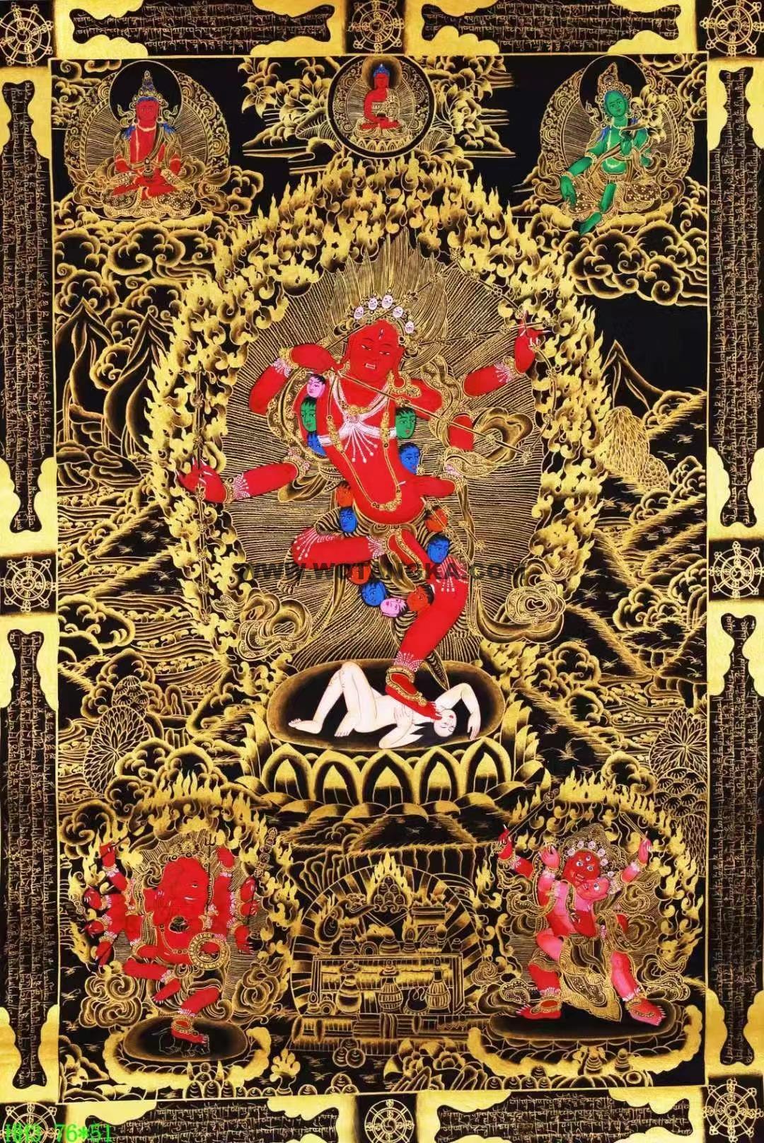编号138-535563:黑金唐卡-作明佛母·大红三尊(76*51CM左右)