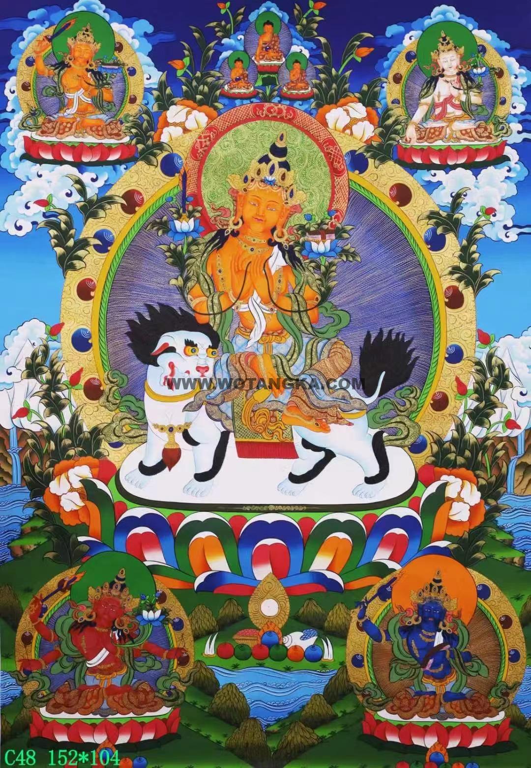 编号138-627791：彩绘唐卡-文殊菩萨·五部文殊（152*104CM左右）