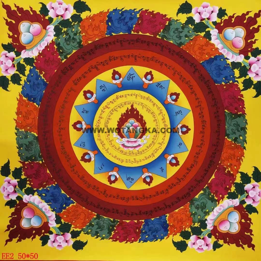 编号138-747898：彩绘唐卡-黄财神心咒坛城（50*50CM左右）