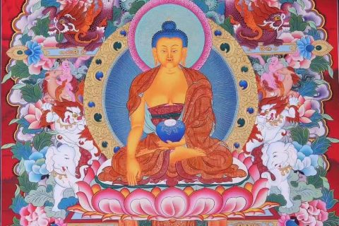 编号138-925695：彩绘唐卡-释迦牟尼佛（75*55CM左右）