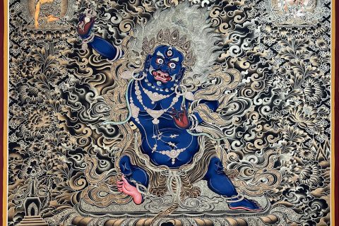 编号188-142534：黑金唐卡-金刚手菩萨（100*70CM左右）