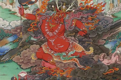 编号188-232890：彩绘唐卡-鹿头智赞护法（80*60CM左右）