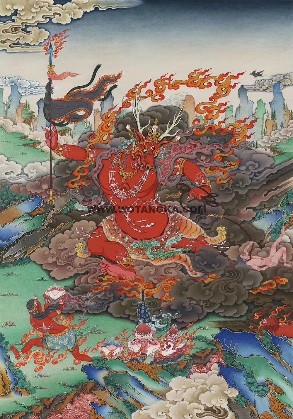 西藏-阿秋·画院:彩绘唐卡-鹿头智赞护法(80*60CM左右)