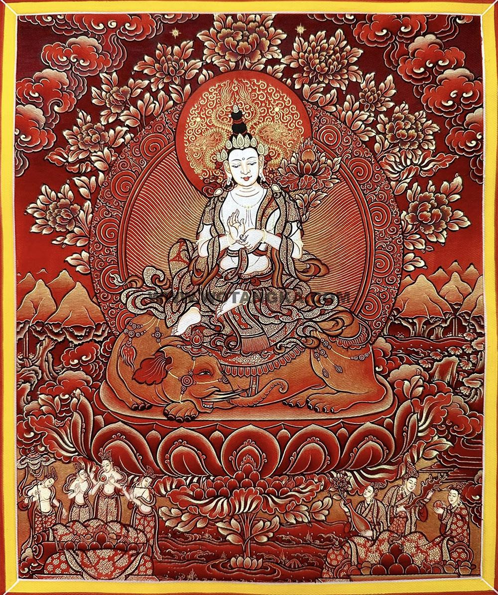 热贡-拉旦本·画院:红金唐卡-普贤菩萨(30*20CM左右)