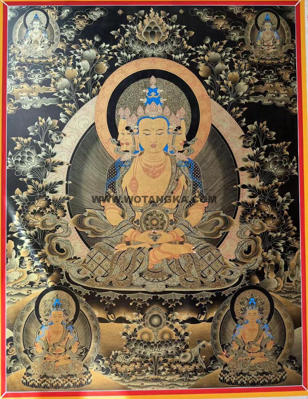 热贡-拉旦本·画院:黑金唐卡-四面大日如来·五方佛(80*60CM左右)