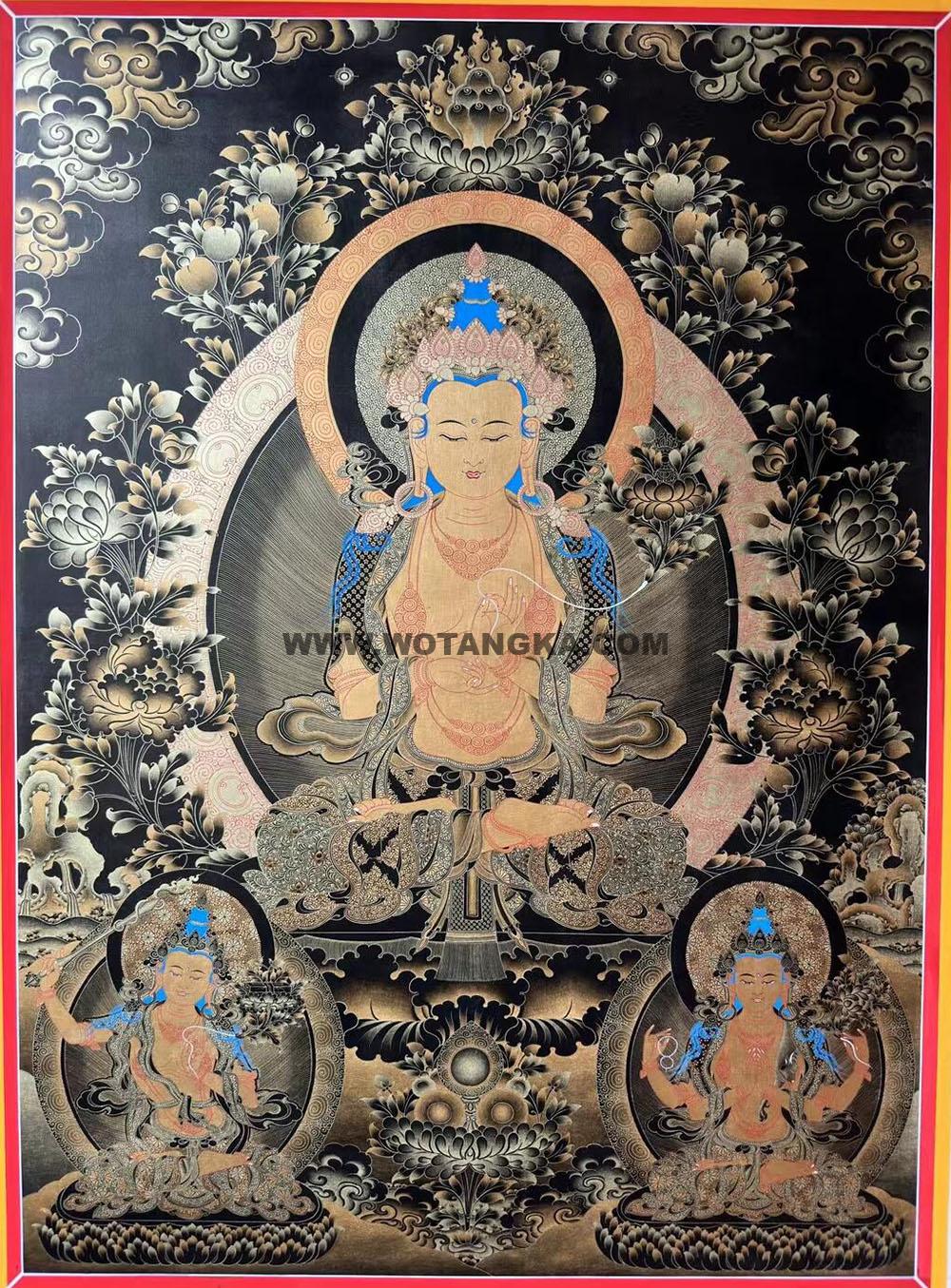 热贡-拉旦本·画院:黑金唐卡-大势至菩萨(80*60CM左右)