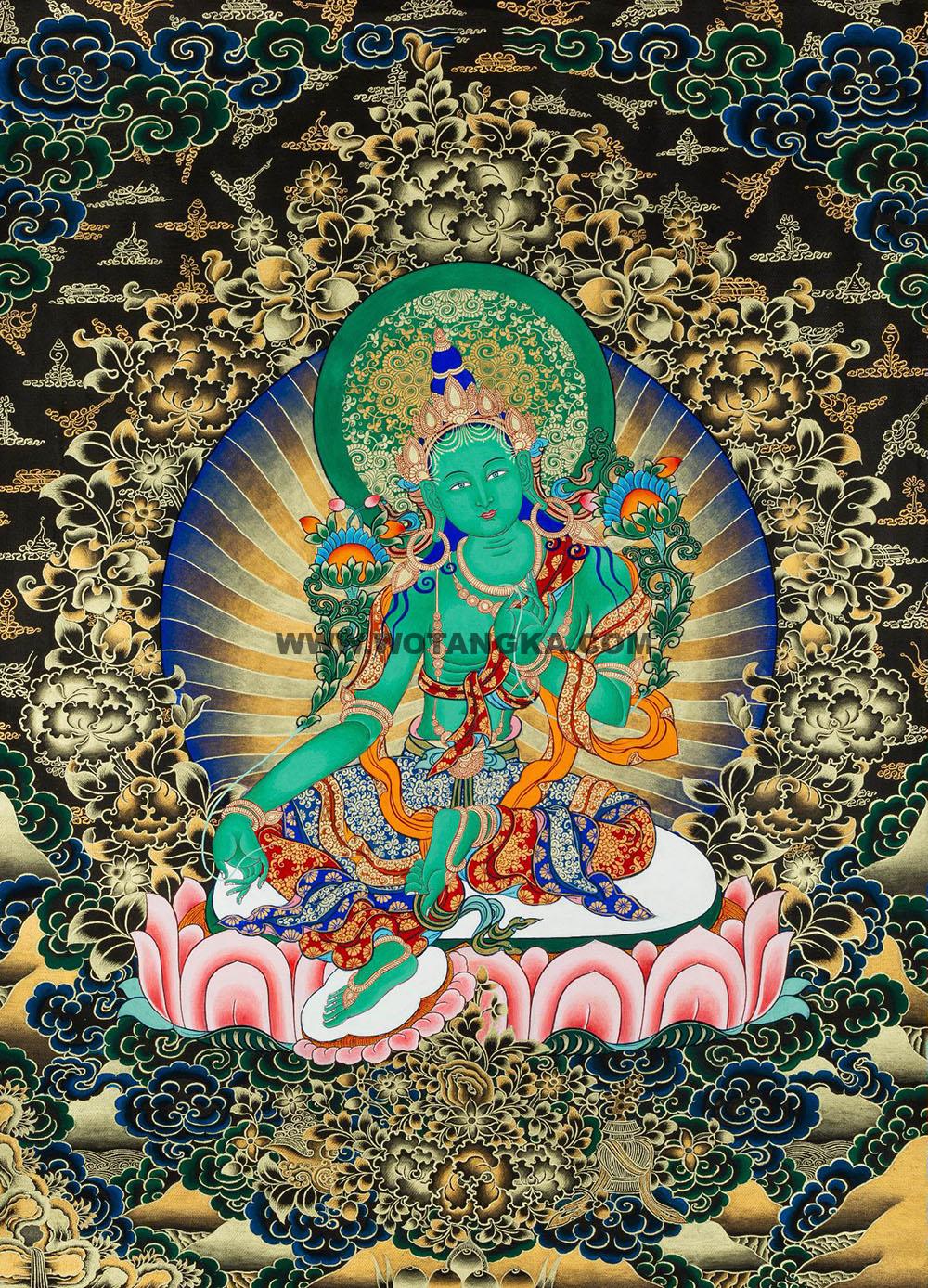 热贡-拉旦本·画院:黑金唐卡-绿度母(60*45CM左右)