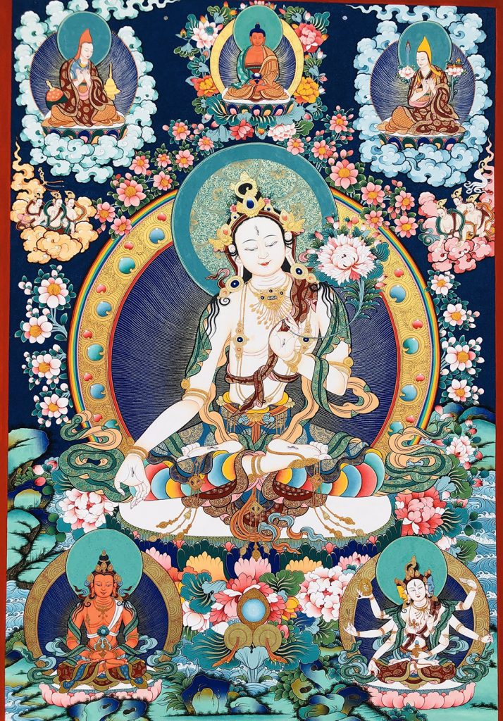 编号188-811773：彩绘唐卡-白度母·长寿三尊（100*70CM左右）