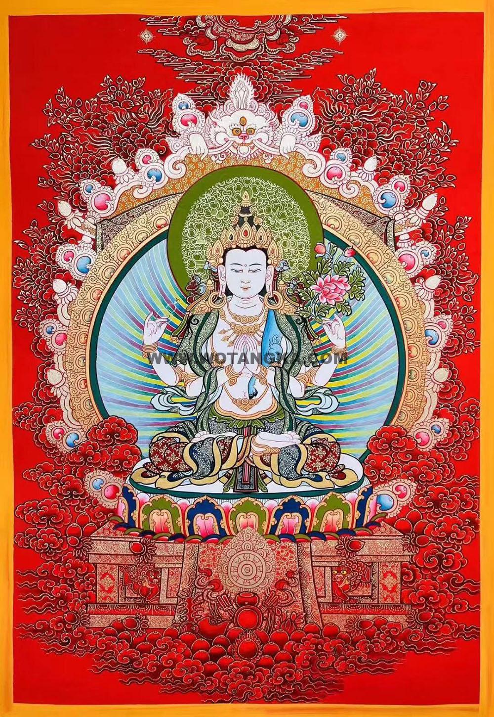 热贡-索南多杰·画院:红金唐卡-四臂观音(80*60CM左右)