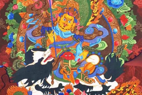编号138-129752：彩绘唐卡-财宝天王·五方财神（74*55CM左右）