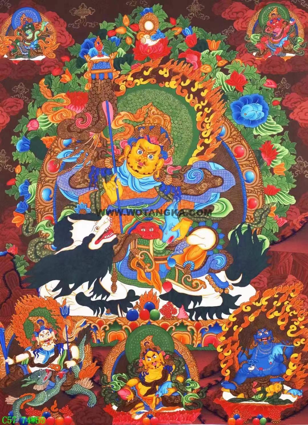 编号138-129752:彩绘唐卡-财宝天王·五方财神(74*55CM左右)