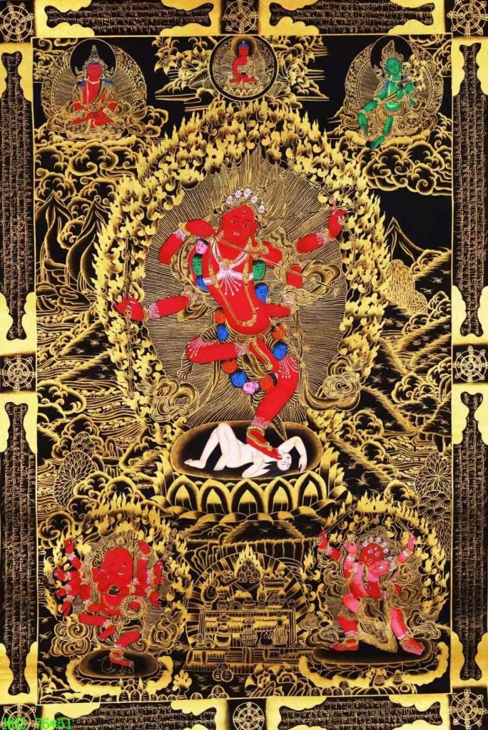 编号138-372121：黑金唐卡-作明佛母·大红三尊（76*51CM左右）