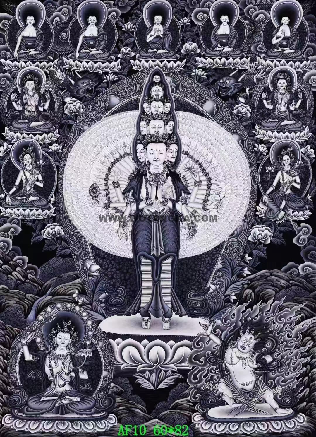 编号138-578713:彩绘唐卡-千手观音·三怙主(82*60CM左右)