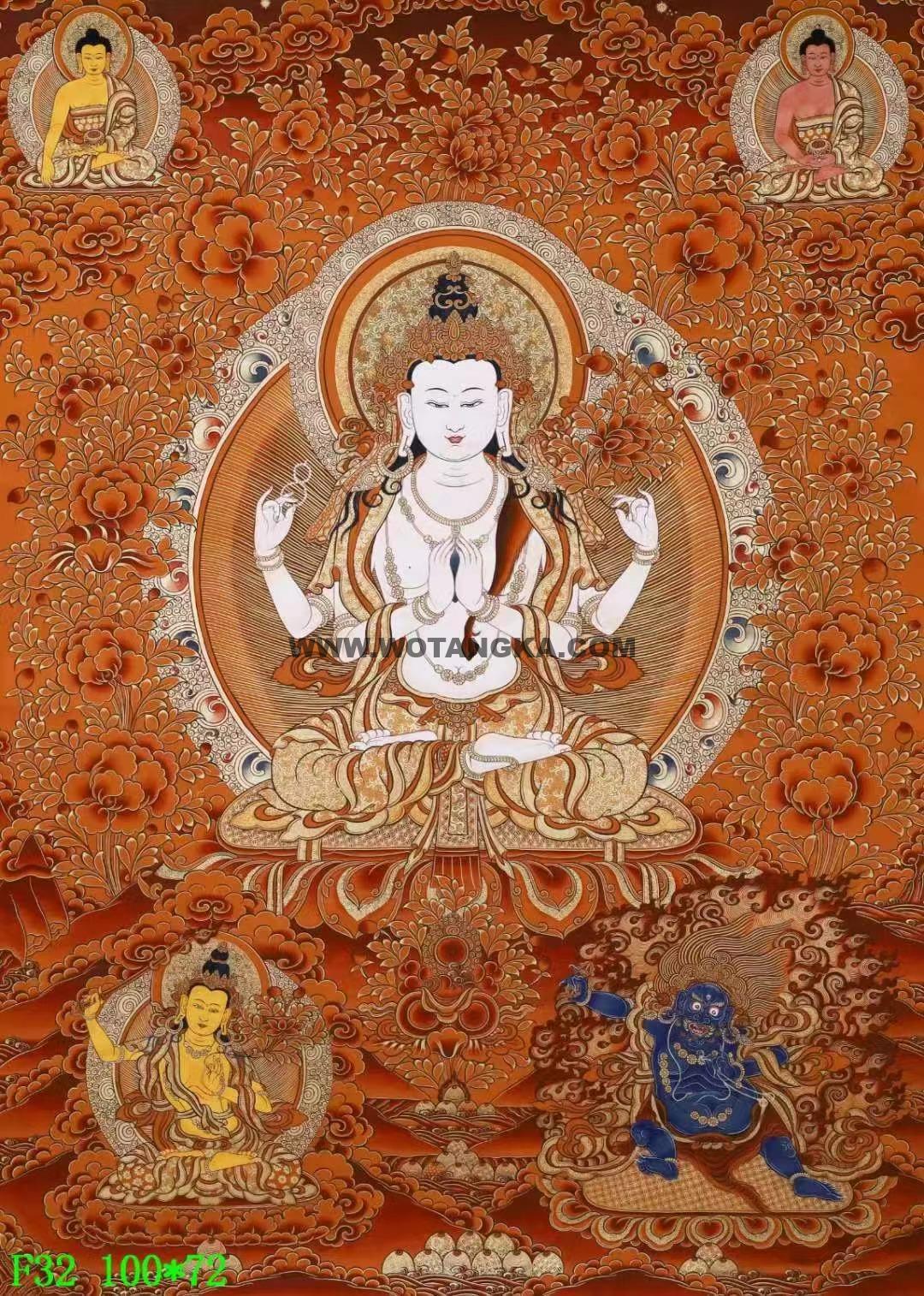 编号138-698772：红金唐卡-四臂观音·三怙主（100*72CM左右）