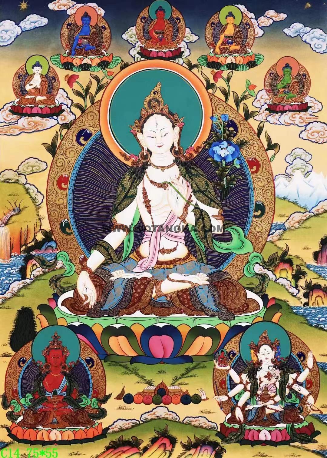 编号138-919747:彩绘唐卡-白度母·长寿三尊(75*55CM左右)