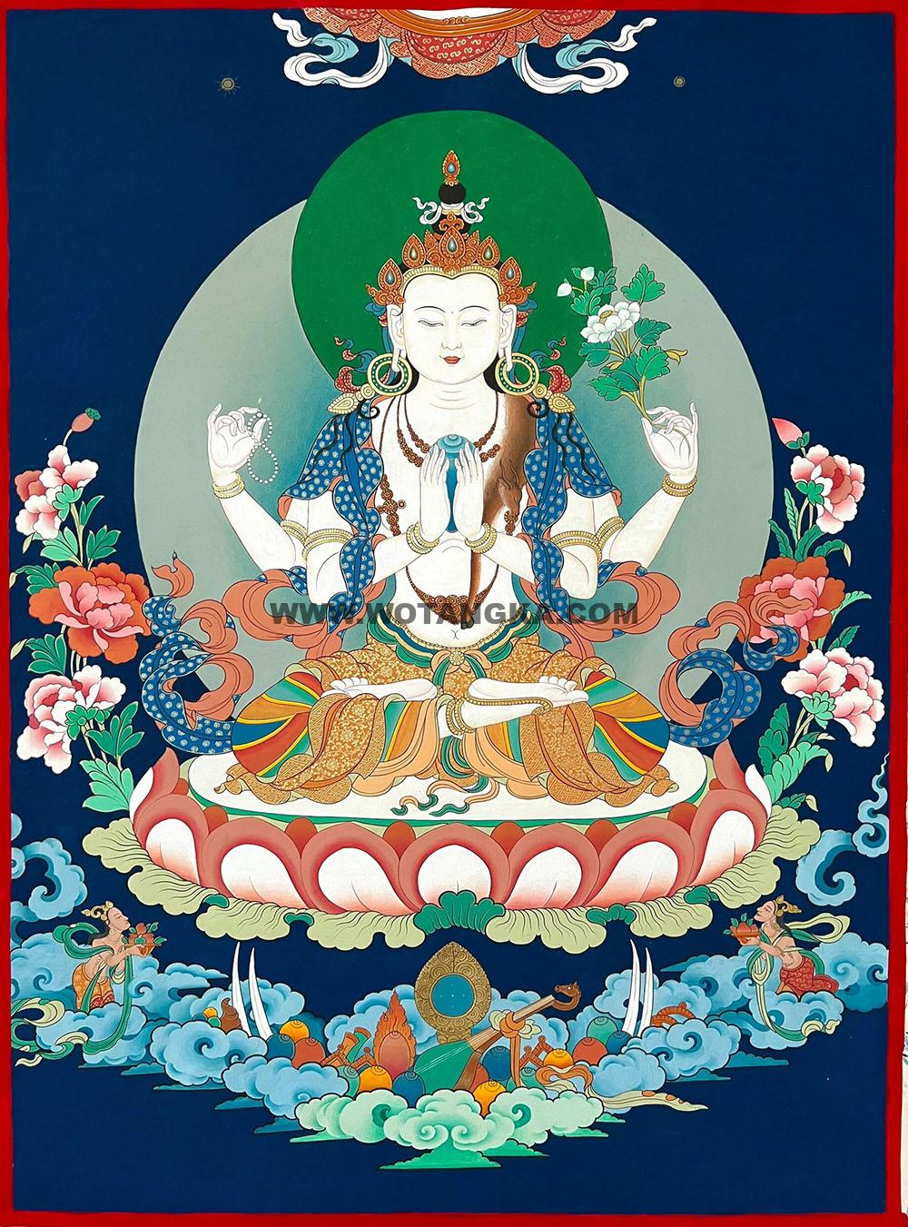 西藏-阿秋·画院:彩绘唐卡-四臂观音(60*45CM左右)
