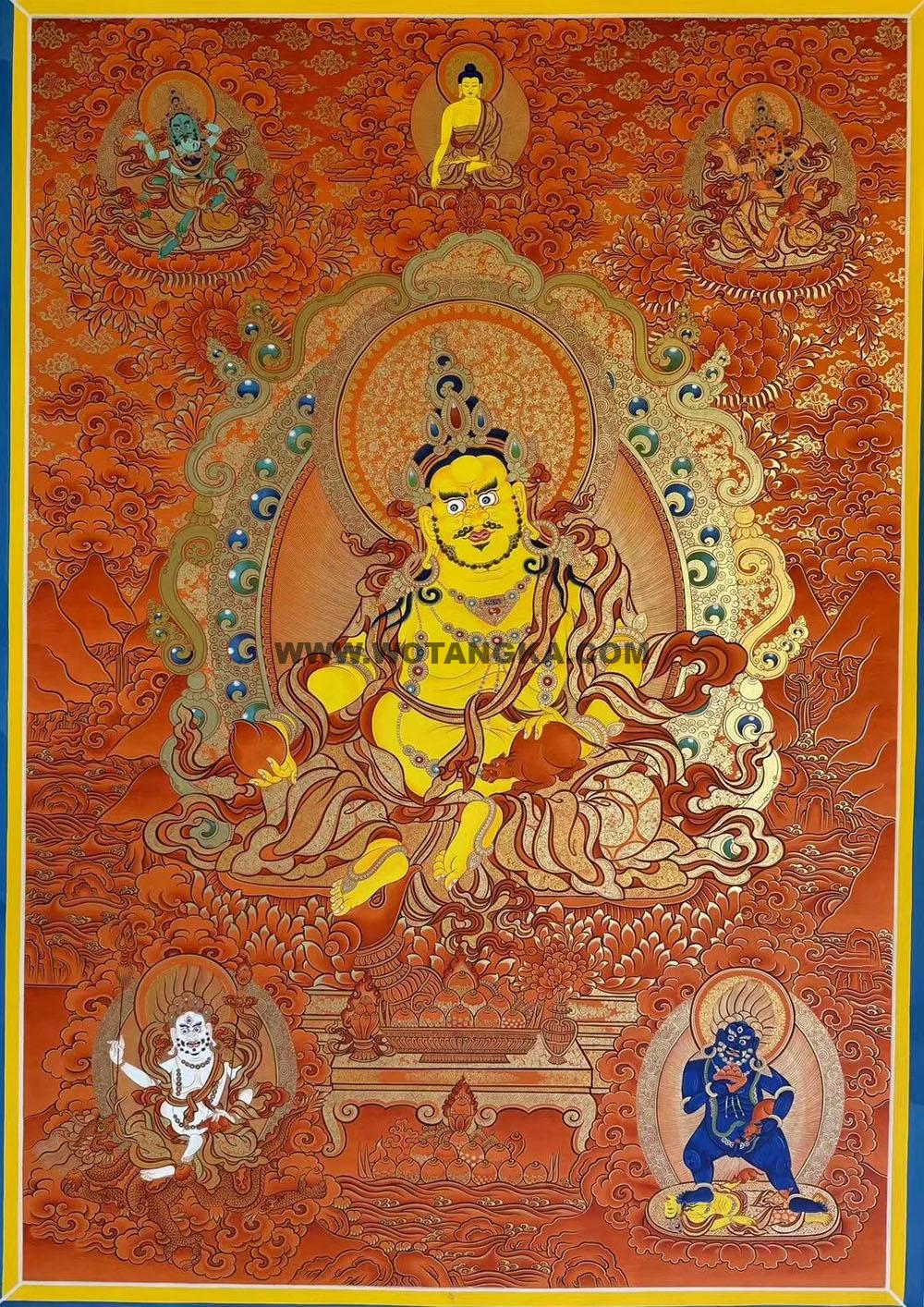 热贡-拉旦本·画院:红金唐卡-黄财神·五方财神(100*70CM左右)