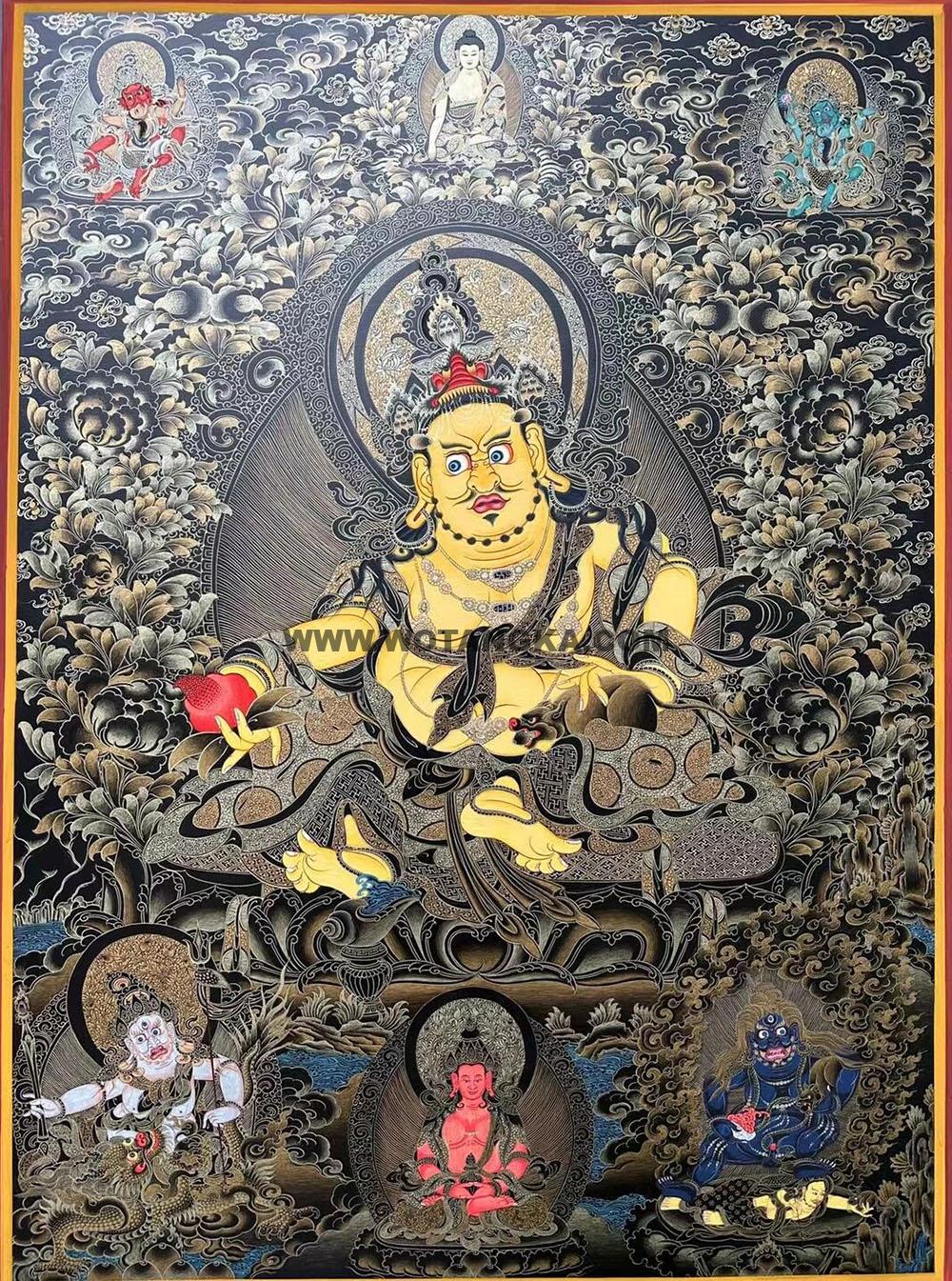 编号188-282889:黑金唐卡-黄财神·五方财神(100*70CM左右)