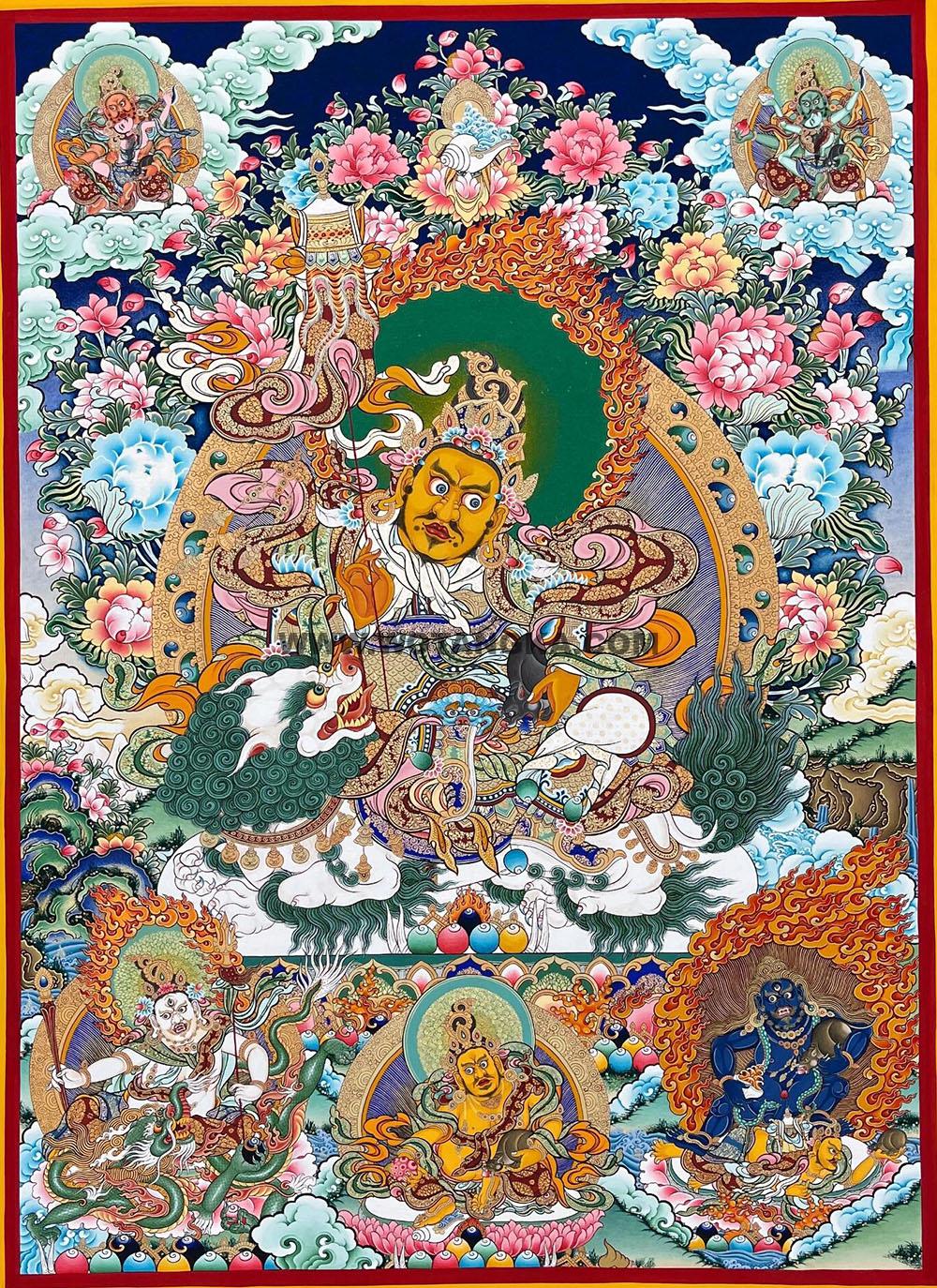 热贡-拉旦本·画院:彩绘唐卡-财宝天王·五方财神(100*70CM左右)