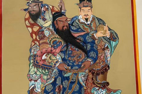 编号188-430163：彩绘唐卡-关公·伽蓝菩萨（80*60CM左右）