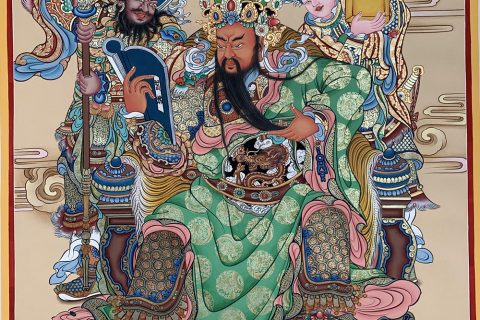 编号188-437876：彩绘唐卡-关公·伽蓝菩萨（80*60CM左右）