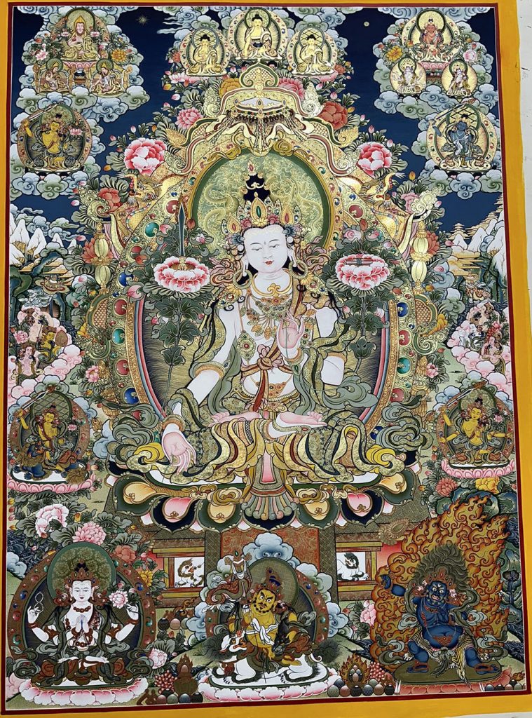 编号188-439318：彩绘唐卡-白文殊菩萨·五部文殊（120*90CM左右）