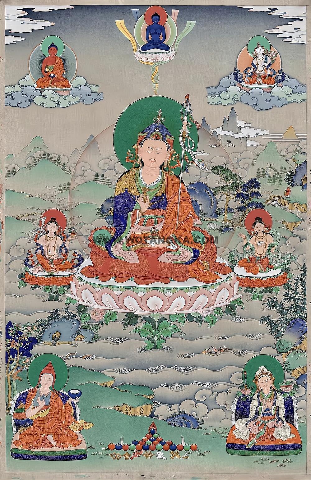 西藏-索朗·画院:嘎玛嘎赤-莲花生大士·君王三尊(90*60CM左右)