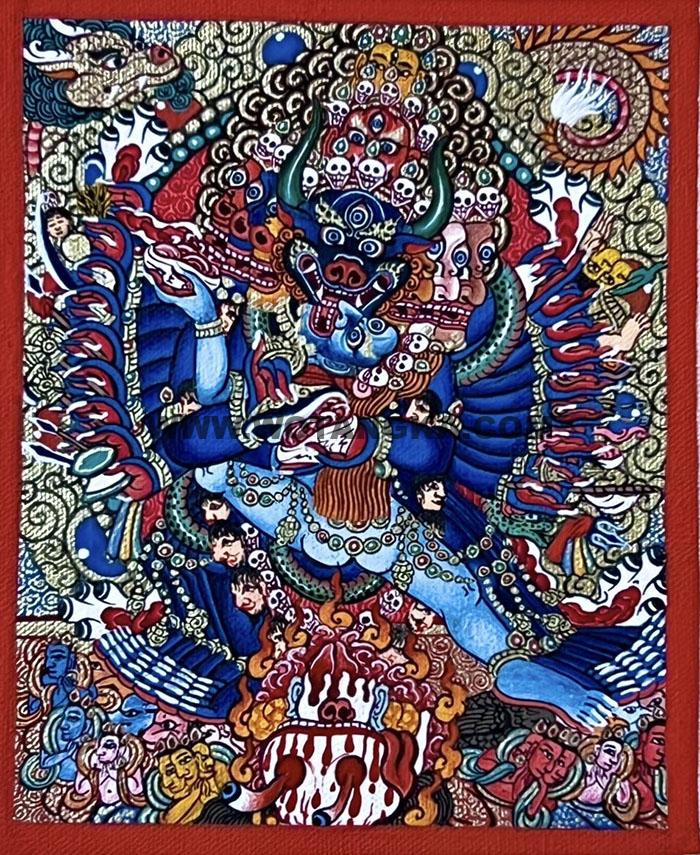 编号118-6201325：彩绘小唐卡-大威德金刚（长方形·5*4CM左右）