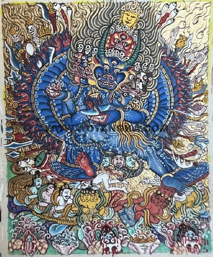 编号118-6280171：彩绘小唐卡-大威德金刚（长方形·5*4CM左右）