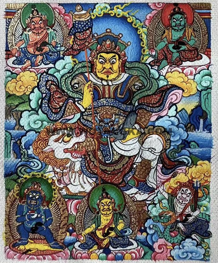 编号118-6687939：彩绘小唐卡-财宝天王·五方财神（长方形·5*4CM左右）
