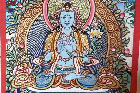 编号118-8592763：彩绘小唐卡-金刚手菩萨·寂静相（长方形·5*4CM左右）