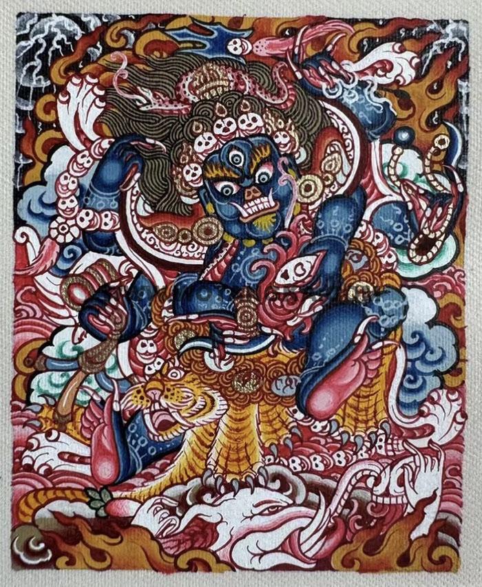编号118-9130734：彩绘小唐卡-六臂玛哈嘎拉（长方形·5*4CM左右）