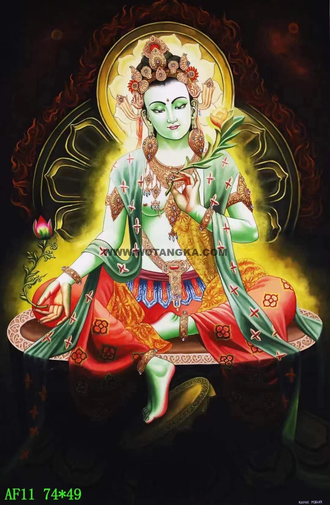 编号138-137412:彩绘唐卡-绿度母(74*49CM左右)