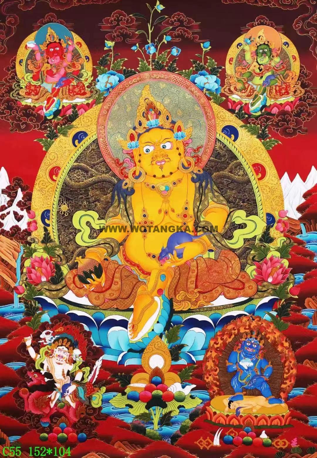 编号138-157412：彩绘唐卡-黄财神·五方财神（152*104CM左右）