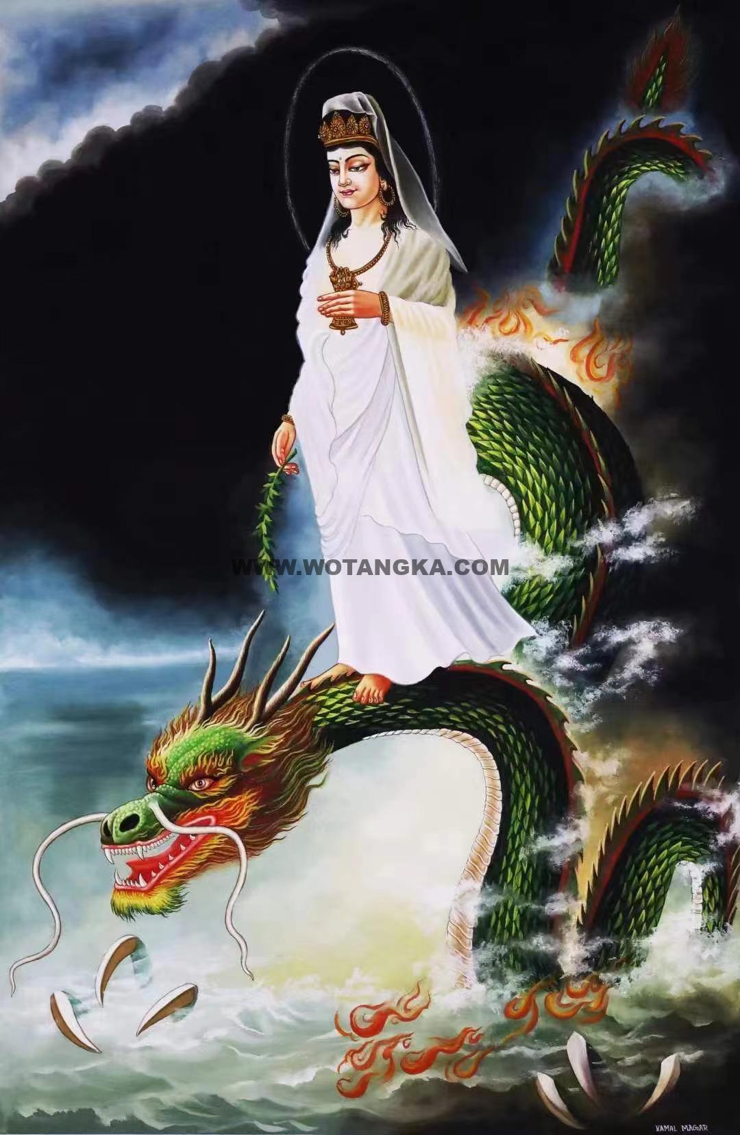 编号138-346711:彩绘唐卡-御龙观音(74*49CM左右)