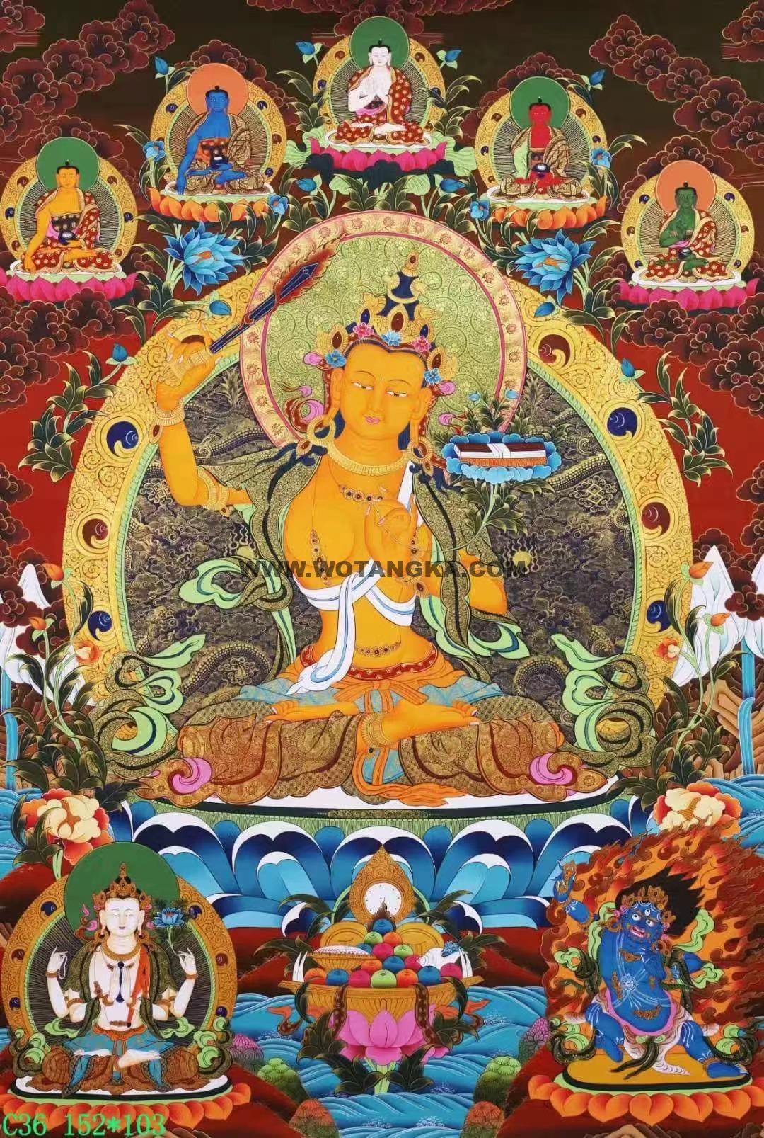 编号138-578193:彩绘唐卡-文殊菩萨·三怙主(152*103CM左右)