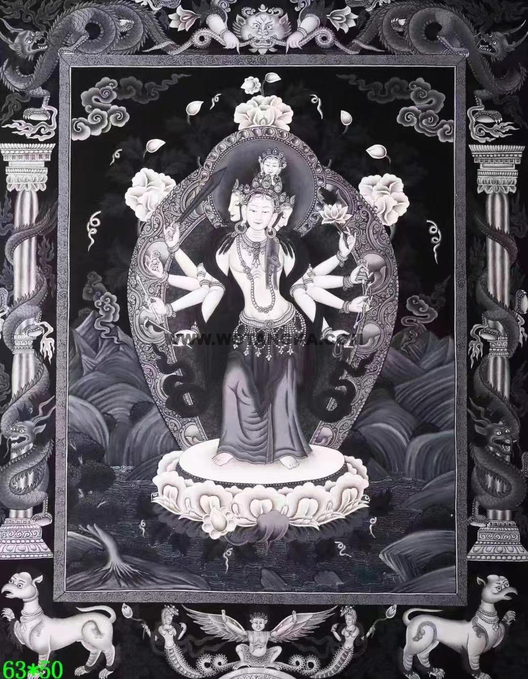 编号138-622791:彩绘唐卡-四面八臂观音菩萨(63*50CM左右)