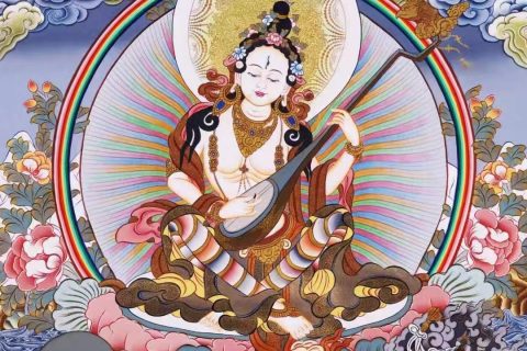 编号138-687814：彩绘唐卡-妙音天女（76*56CM左右）