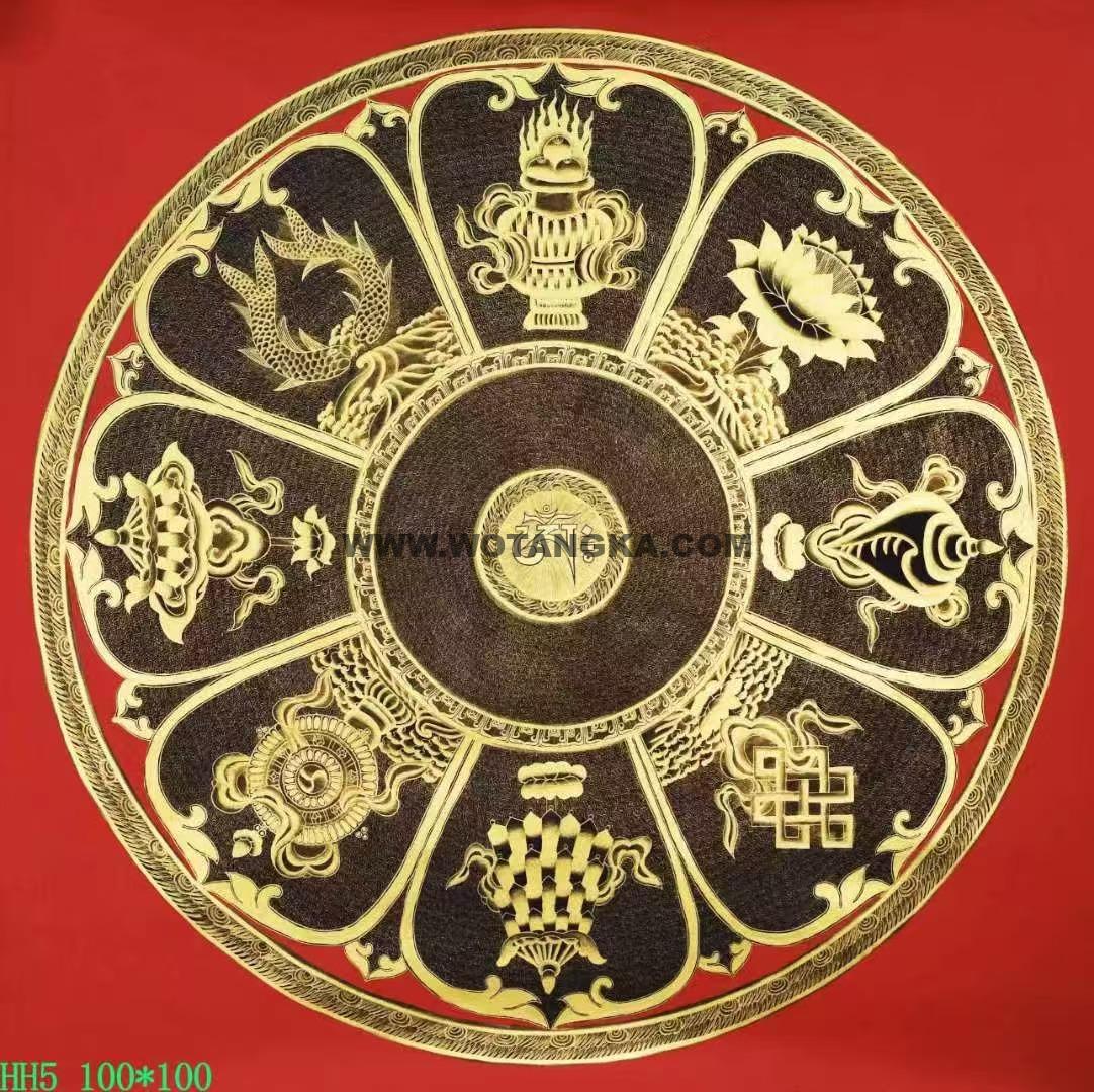 编号138-735711:黑金唐卡-吉祥八宝坛城(100*100CM左右)