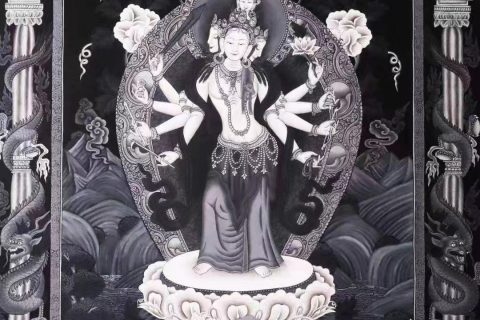 编号138-823247：彩绘唐卡-四面八臂观音菩萨（63*50CM左右）