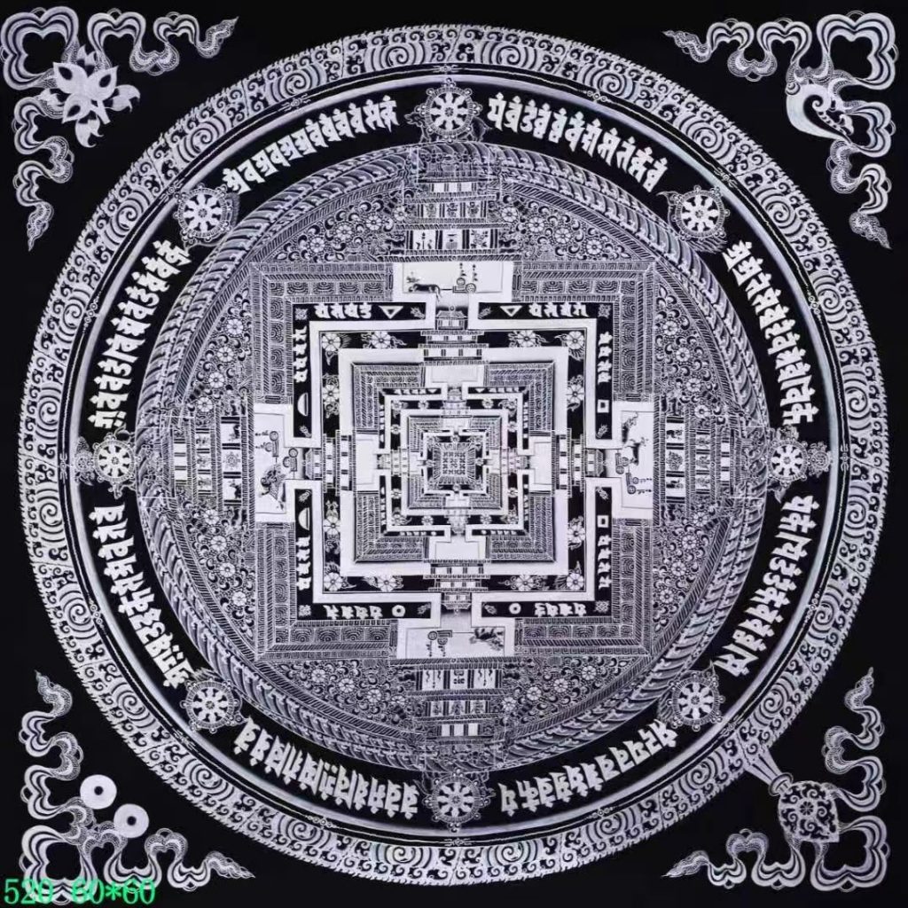 编号138-838711：黑银唐卡-时轮金刚坛城（60*60CM左右）