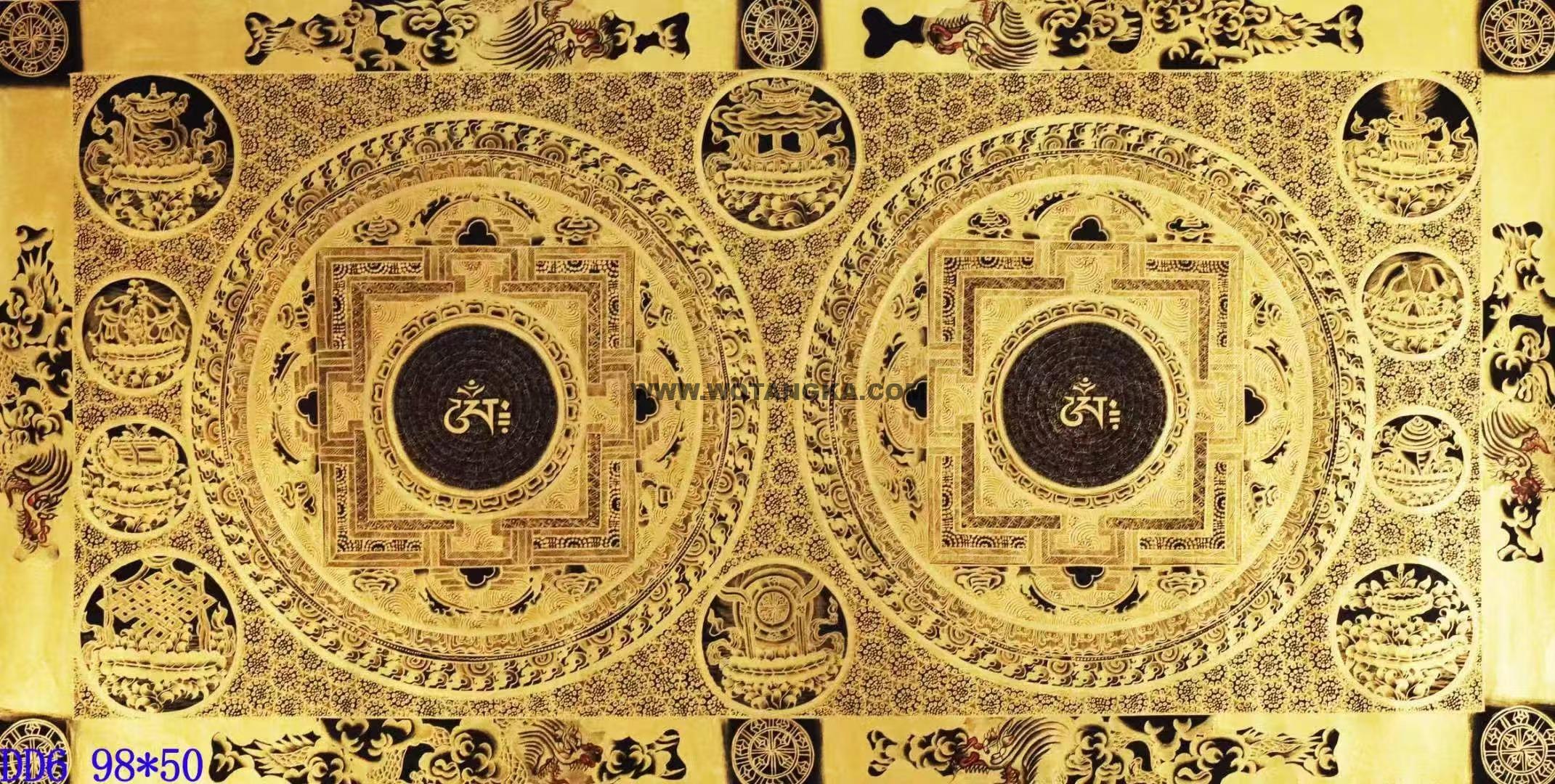 编号138-921672：黑金唐卡-吉祥八宝双坛城（50*98CM左右）