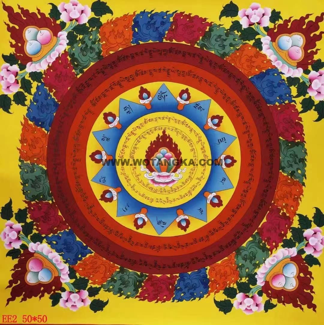 编号138-990321:彩绘唐卡-黄财神心咒坛城(50*50CM左右)